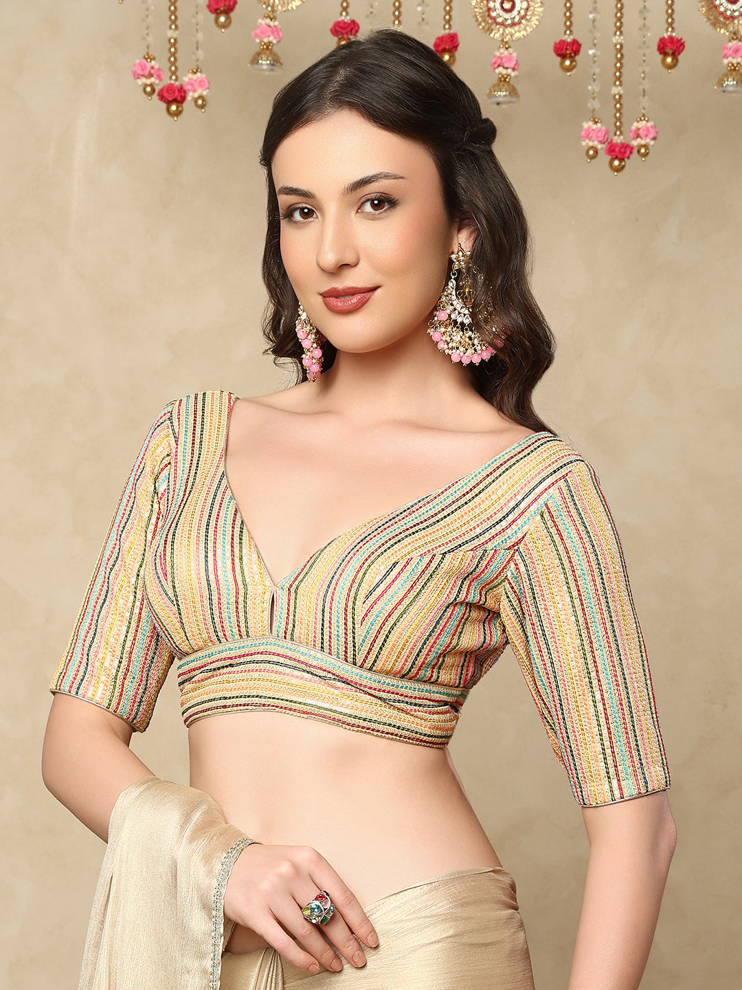 Gold Georgette V Neck Readymade Blouse