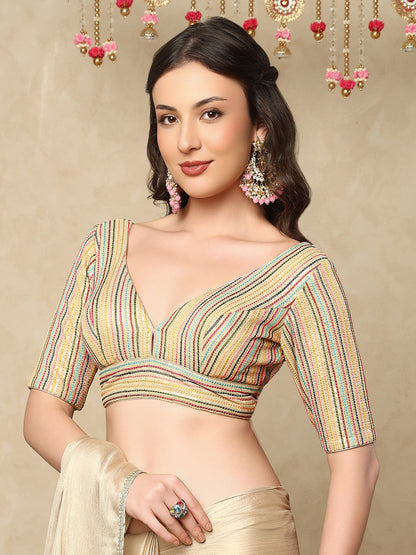 Gold Georgette V Neck Readymade Blouse