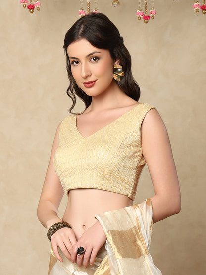 Gold Georgette V Neck Sleeveless Readymade Blouse