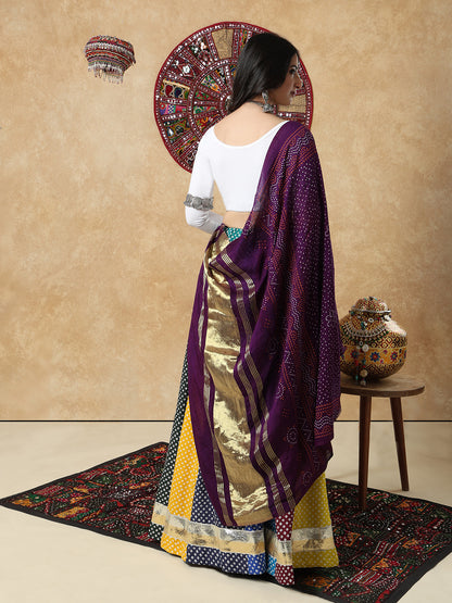 Purple Silk Bandhani Printed Festive Garba Dupatta For Navratri