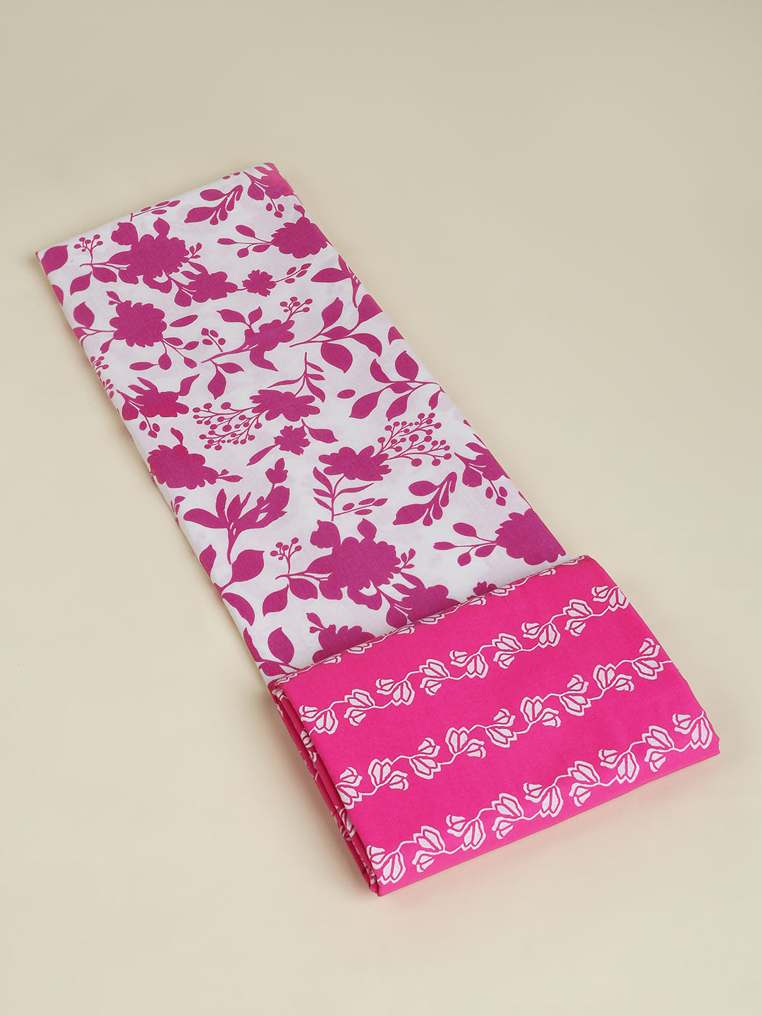 Pink Cotton Printed Unstitched Dress Material (2 Pc)