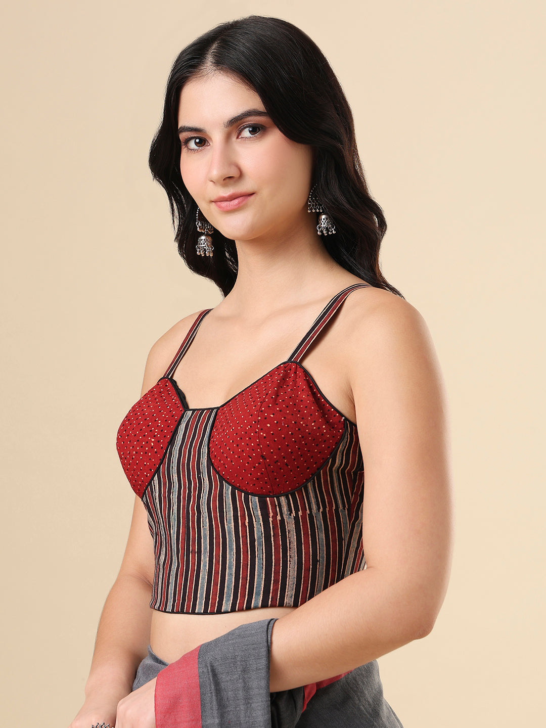 Multicolor Pure cotton Ajrakh Corset Readymade Blouse