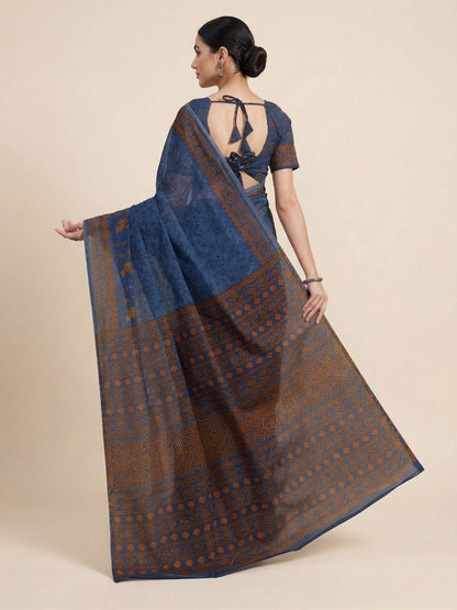 Blue Warli Printed Pure Cotton Saree