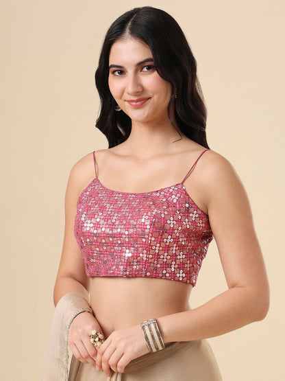 Pink Embellished Sleeveless Readymade Blouse