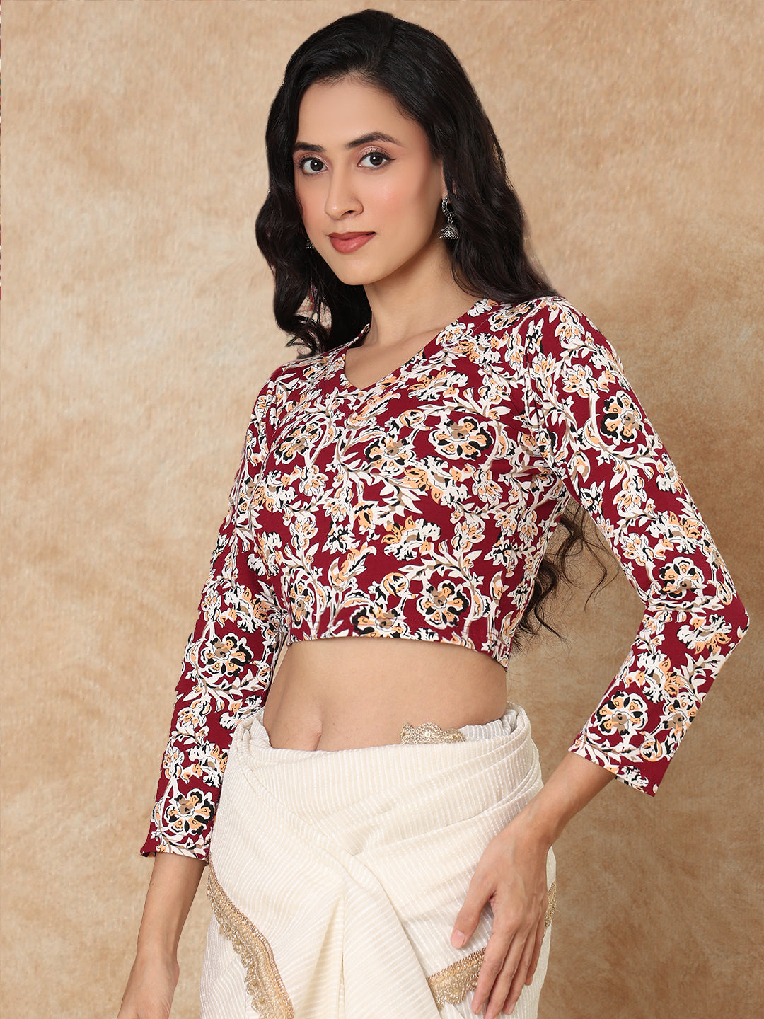 Multicolour Cotton Kalamkari Stretchable Readymade Blouse