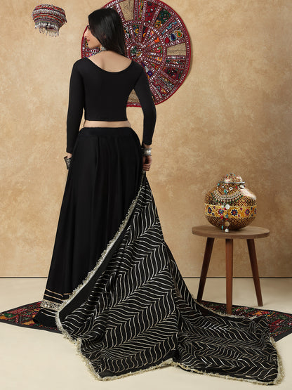 Black Silk Festive Garba Dupatta For Navratri