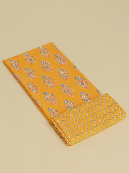 Yellow Cotton Printed Unstitched Dress Material (2 Pc)