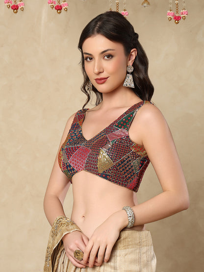 Blue Georgette Sleeveless Readymade Padded Blouse