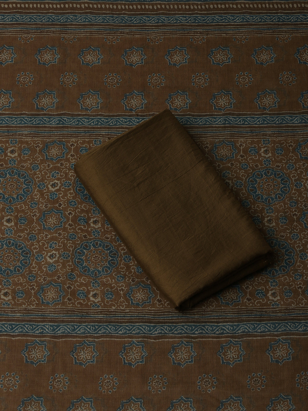 Brown Chanderi Silk Embellished Unstitched Dress Material (3 Pc)