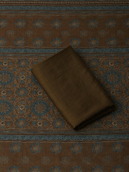 Brown Chanderi Silk Embellished Unstitched Dress Material (3 Pc)