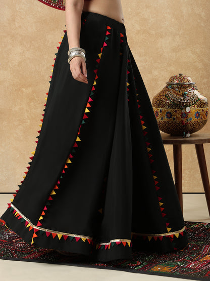 Black Cotton Garba Readymade Skirt For Navratri
