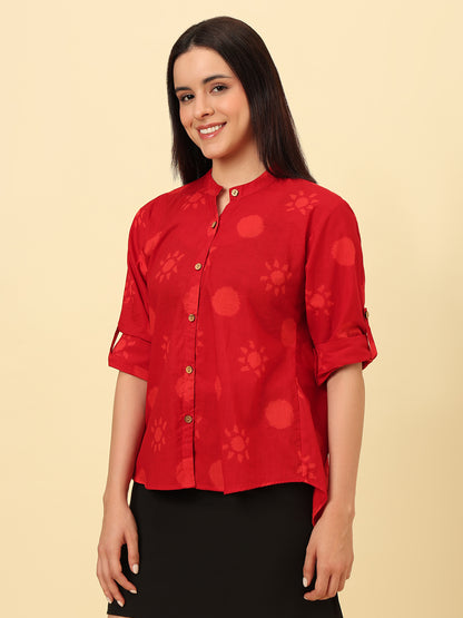 Red Cotton High Low Oversized Cotton shirt