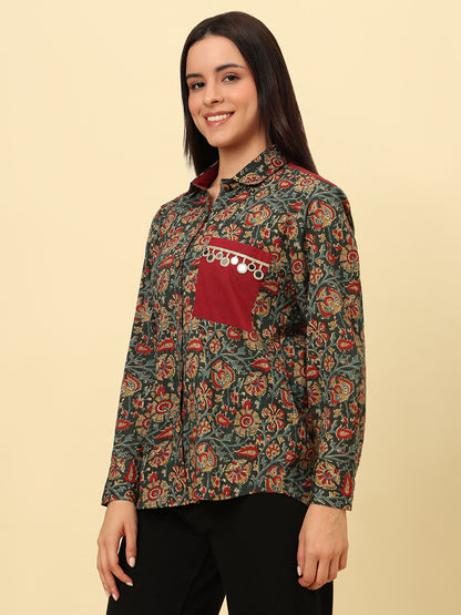Multicolor Cotton Printed Oversized Casual Shirt