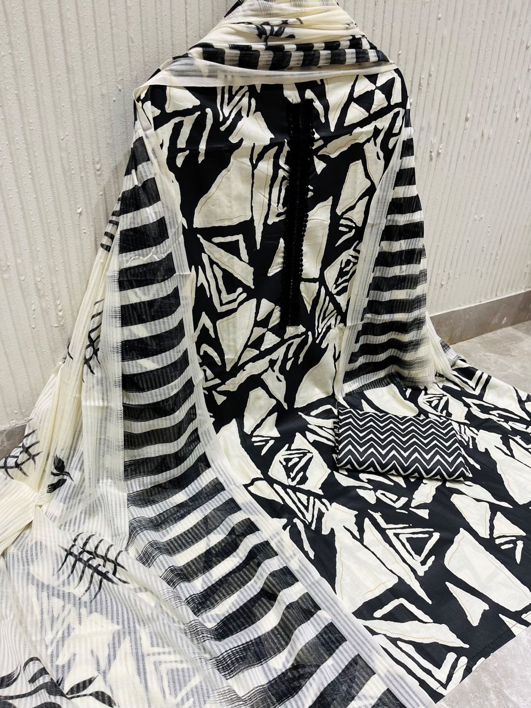 Black Cotton printed Unstitched Dress Material