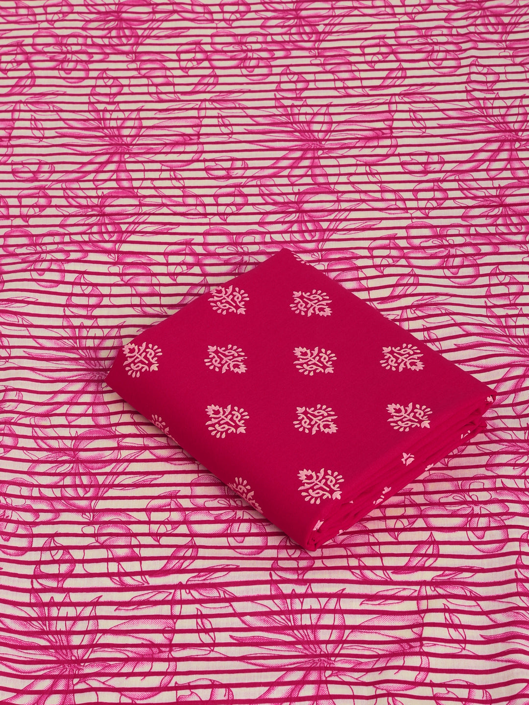 Pink Cotton Printed Unstitched Dress Material (2 Pc)