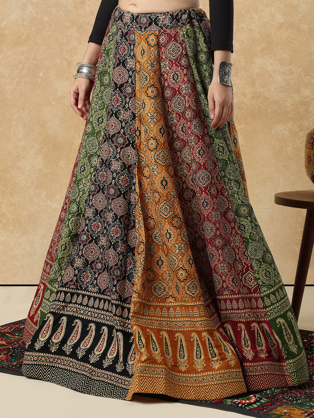 Multicolour Cotton Printed Garba Readymade Skirt For Navratri