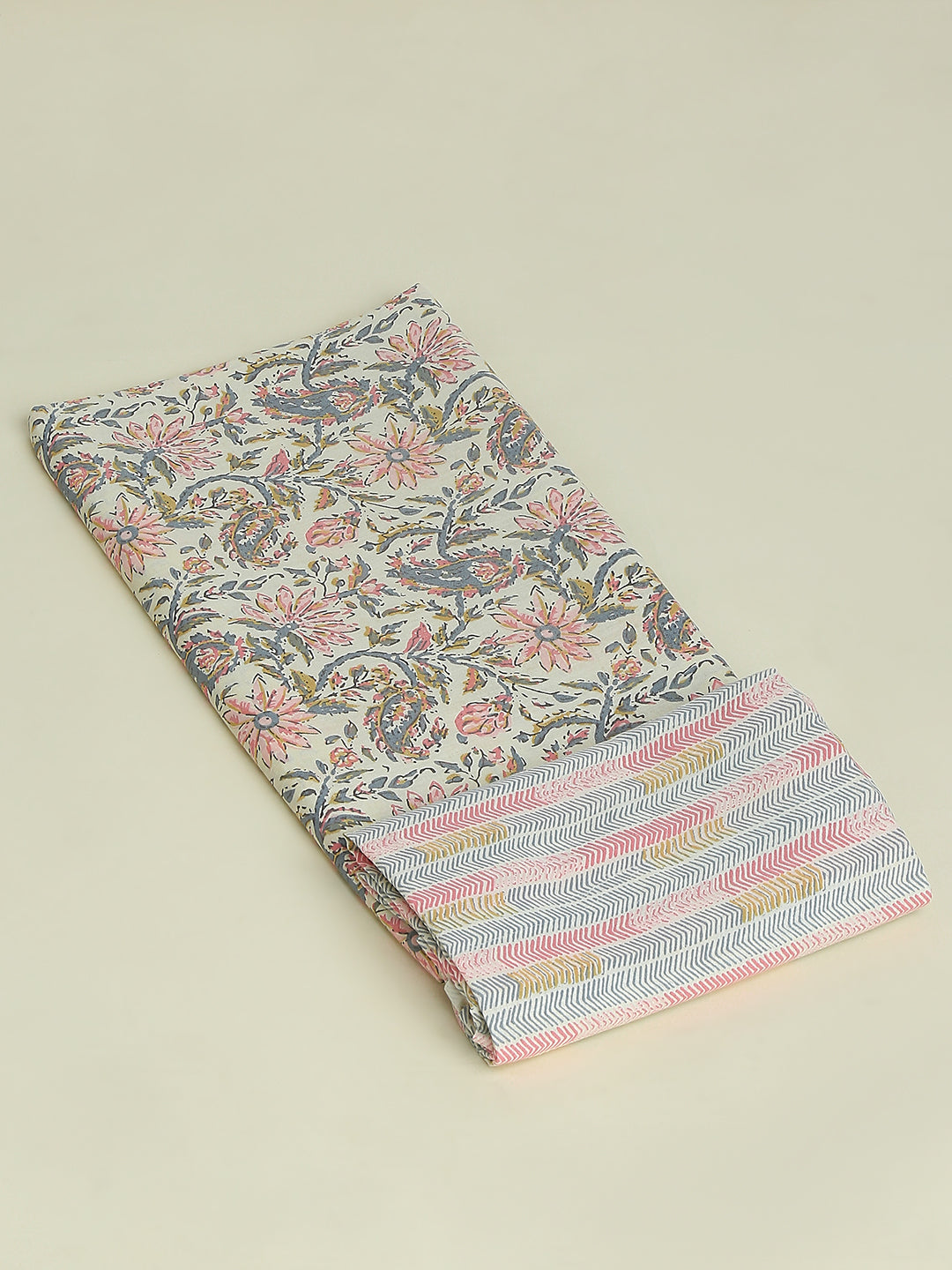 Cream Printed Cotton Printed Unstitched Dress Material (2 Pc)