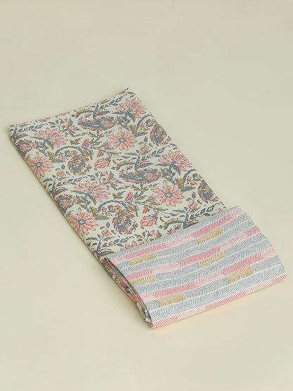 Cream Printed Cotton Printed Unstitched Dress Material (2 Pc)