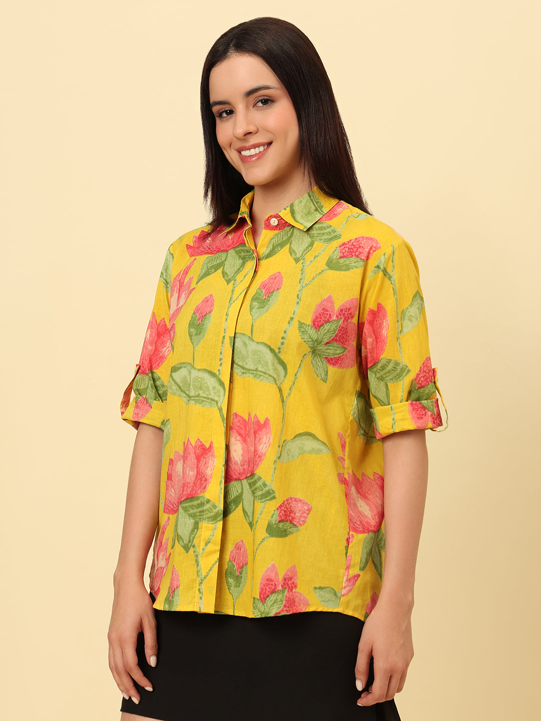 Rolled On Sleeves Oversized Cotton Shirt