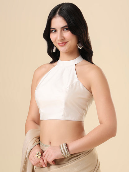 White Halter Neck Readymade Blouse