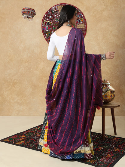 Purple Silk Tie & Dye Festive Garba Dupatta For Navratri