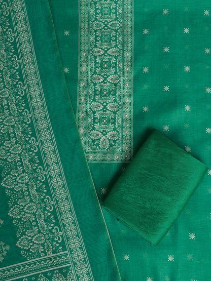 Sea Green Chanderi Silk Embellished Unstitched Dress Material (3 Pc)