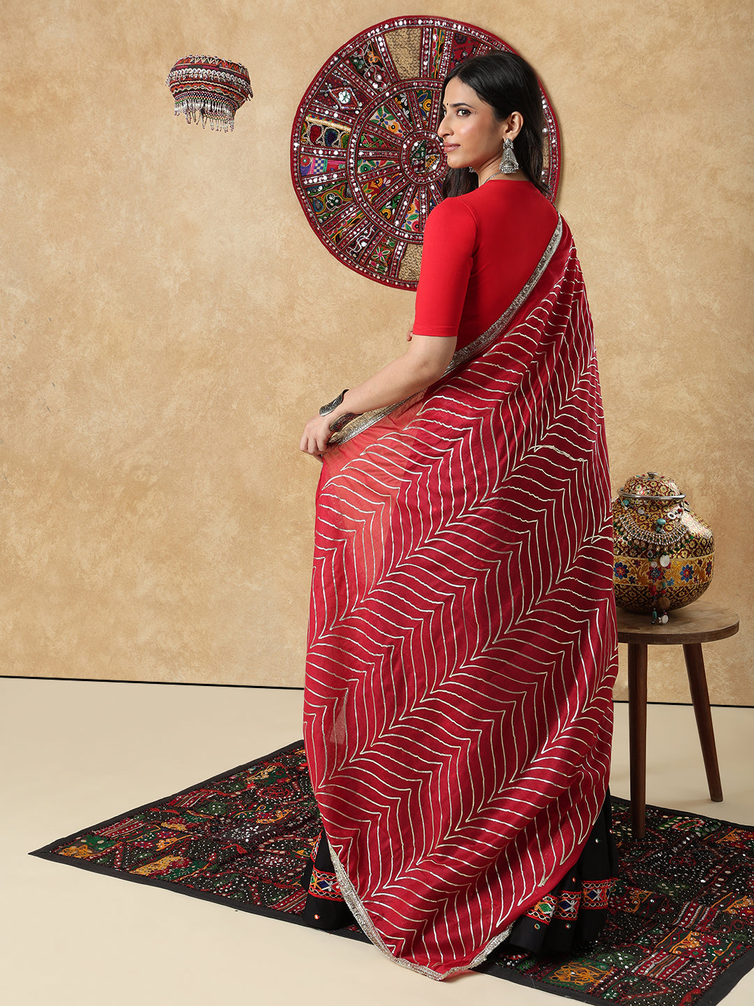 Red Silk Festive Garba Dupatta For Navratri
