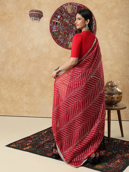 Red Silk Festive Garba Dupatta For Navratri