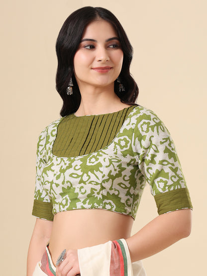 Olive Pure Cotton Batik Printed Readymade Blouse