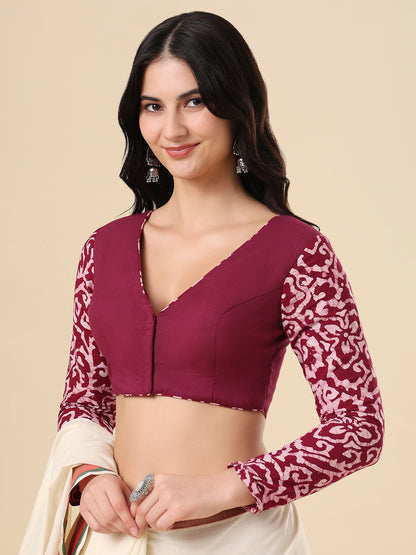 Wine Pure Cotton Batik Printed Readymade Blouse