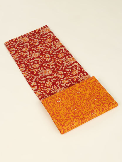 Maroon Cotton Printed Unstitched Dress Material (2 Pc)