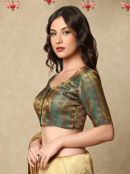 Rama Green Brocade Round Readymade Blouse