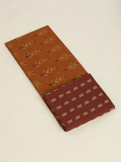 Rust Cotton Printed Unstitched Dress Material (2 Pc)