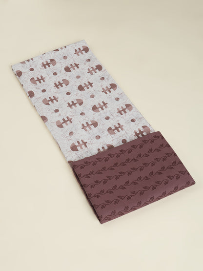 Cream Cotton Printed Unstitched Dress Material (2 Pc)