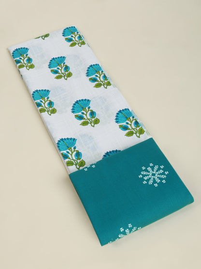 White Cotton Printed Unstitched Dress Material (2 Pc)