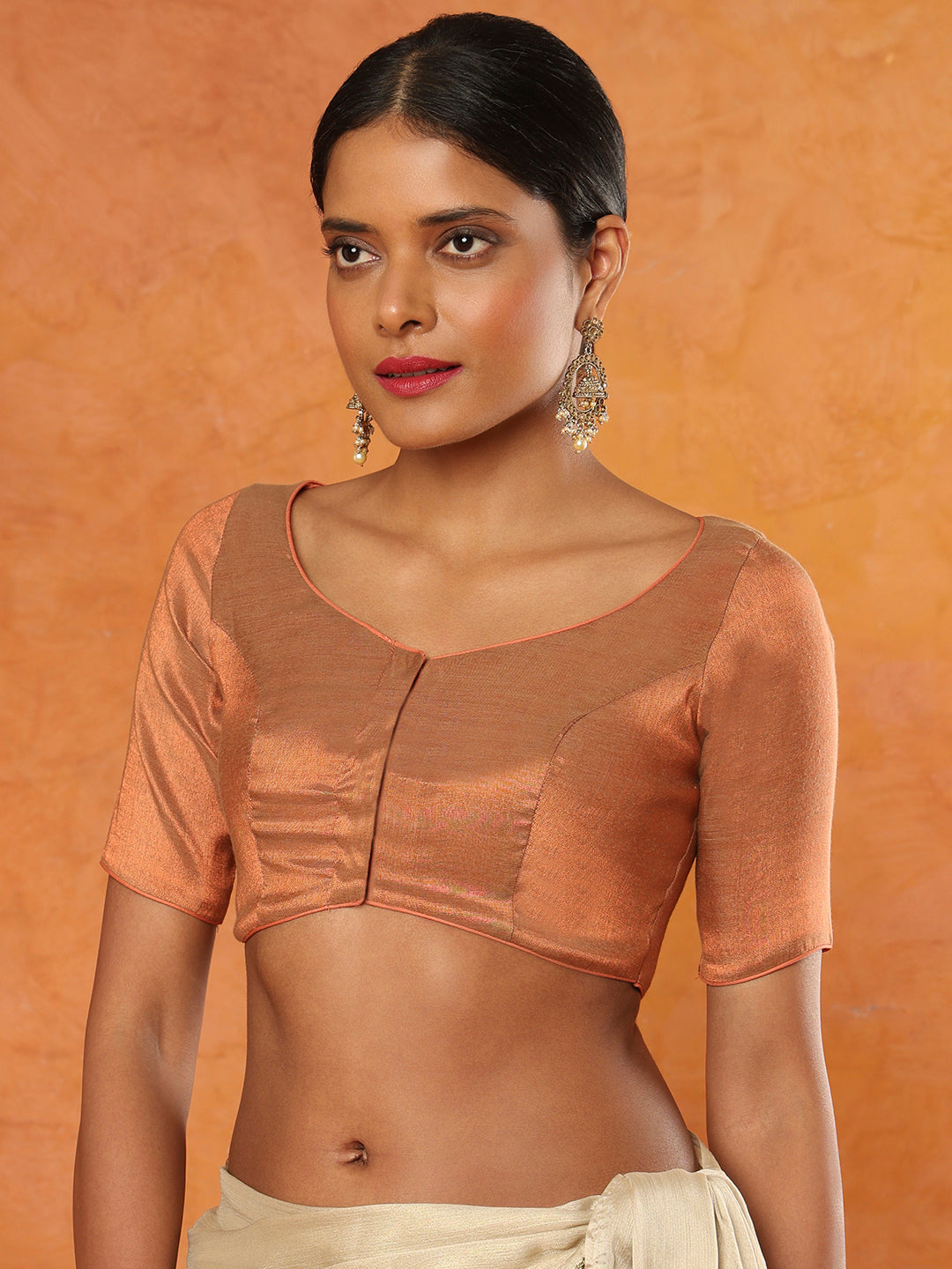 Copper Tissue Sweetheart Neck Readymade Blouse