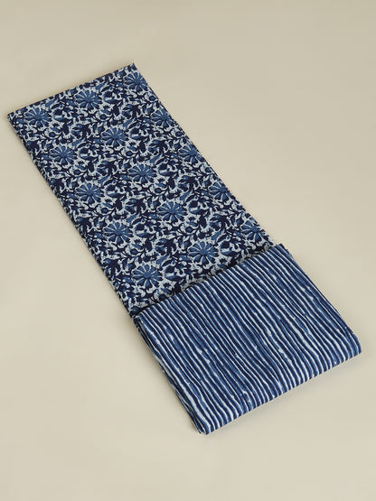 Blue Printed Cotton Printed Unstitched Dress Material (2 Pc)