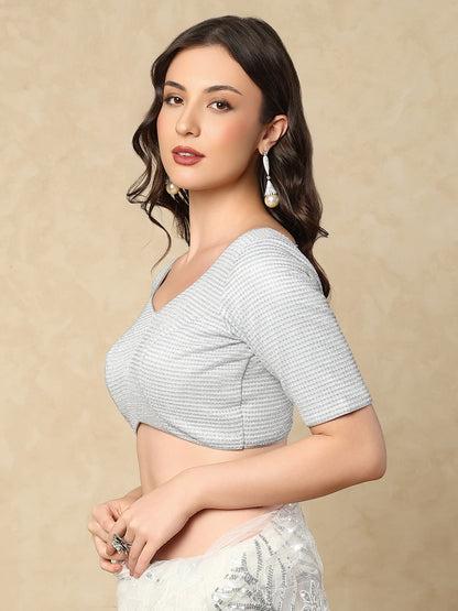 Silver Sweetheart Neck Neck Readymade Blouse