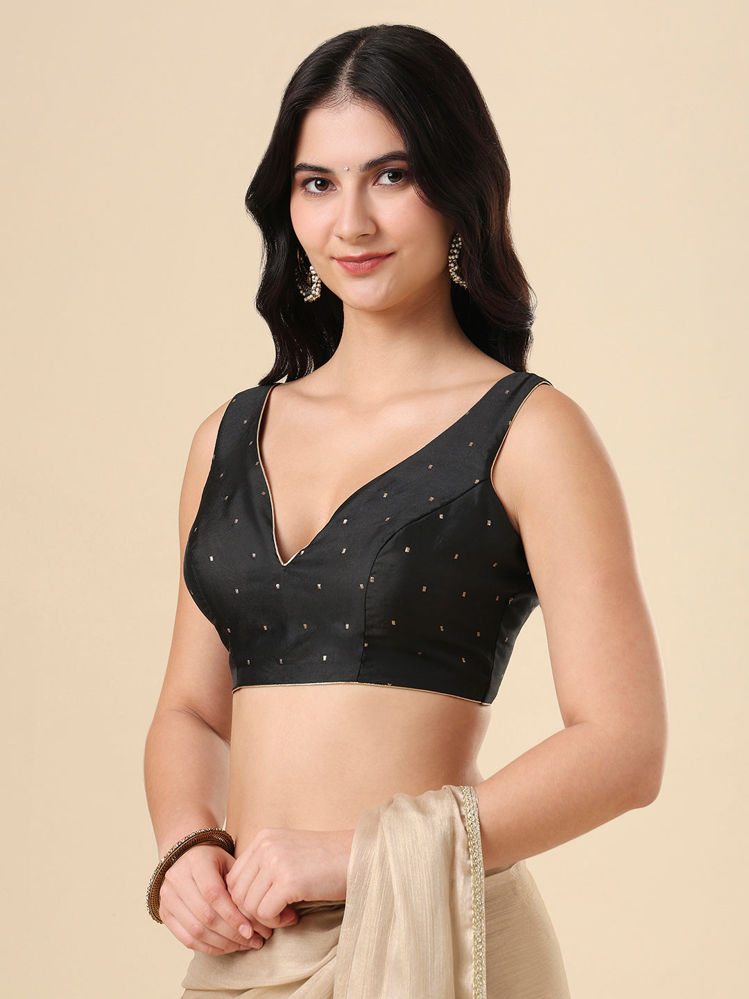 Black Silk Sweetheart Neck Readymade Blouse