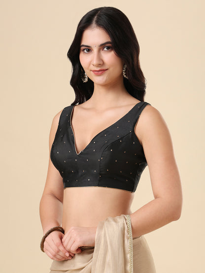 Black Silk Sweetheart Neck Readymade Blouse