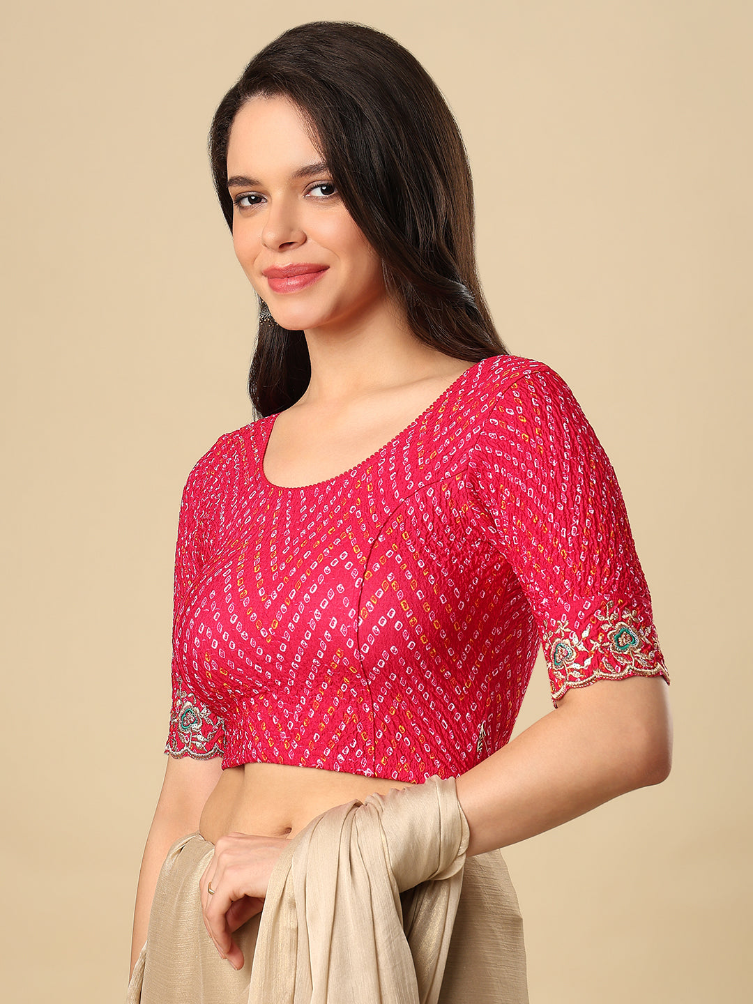 Pink Embroidered Non Padded Stretchable Garba Saree Blouse
