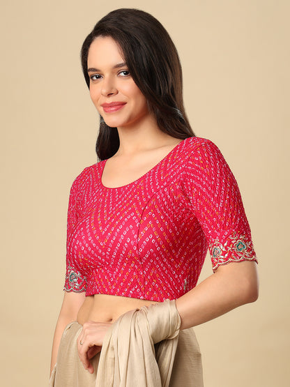 Pink Embroidered Non Padded Stretchable Garba Saree Blouse