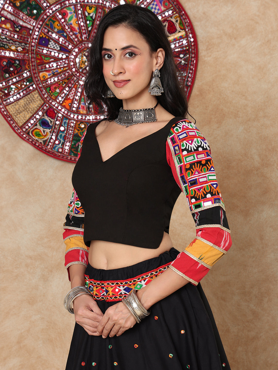 Black Cotton Sweetheart Neck Padded Readymade Blouse