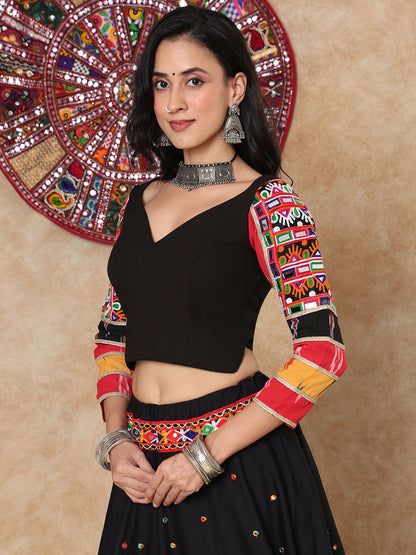 Black Cotton Sweetheart Neck Padded Readymade Blouse