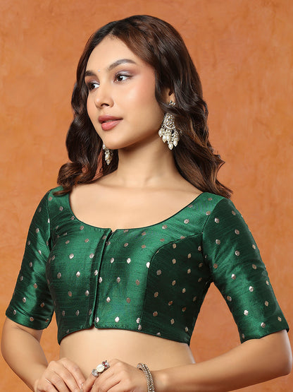 Green Brocade Round Neck Readymade Blouse