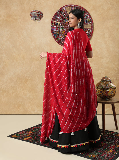 Red Silk Tie & Dye Festive Garba Dupatta For Navratri