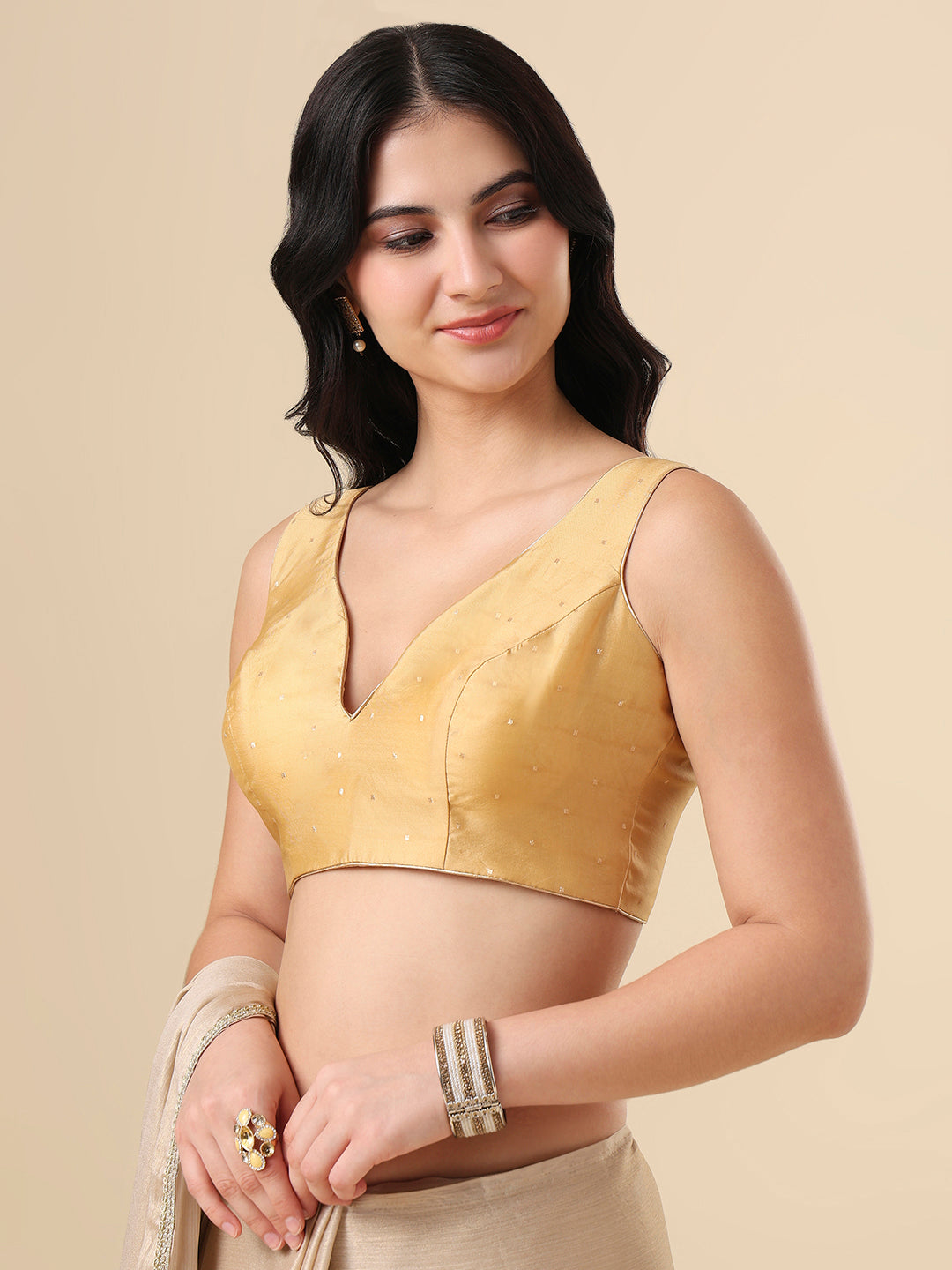Gold Silk Sweetheart Neck Readymade Blouse