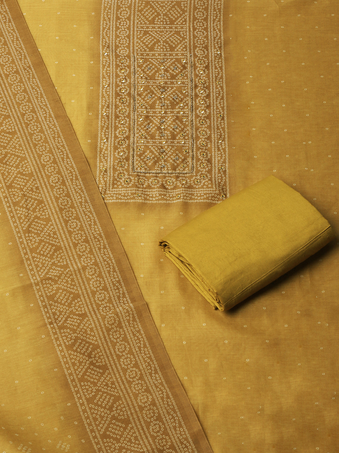 Yellow Chanderi Silk Embellished Unstitched Dress Material (3 Pc)