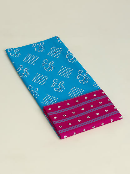 Blue & Pink Cotton Printed Unstitched Dress Material (2 Pc)