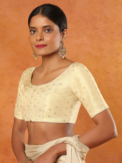 Golden Tissue Round Neck Readymade Blouse